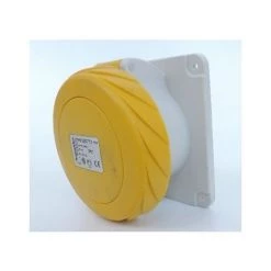Prise Socle Industrielle 2P+T 32A Droite 110-130V CA Clapet Jaune Bornes Vis IP44 PratiKa SCHNEIDER ELECTRIC PKF32G713