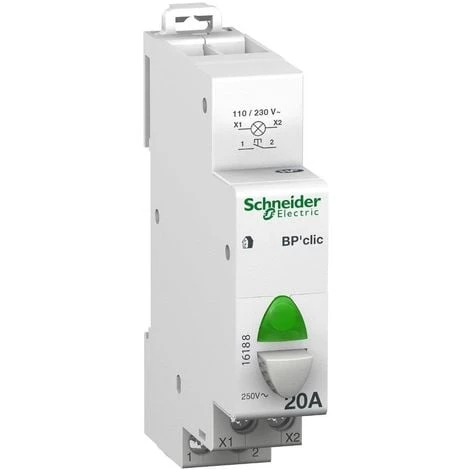 SCHNEIDER ELECTRIC Bouton-poussoir Lumineux Modulaire 20A Contact 1F 230V Voyant Vert 1M Bornes Vis Duoline BP'clic SCHNEIDER 16188 1 SCHNEIDER ELECTRIC Bouton-poussoir Lumineux Modulaire 20A Contact 1F 230V Voyant Vert 1M Bornes Vis Duoline BP'clic SCHNEIDER 16188
