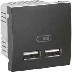 SCHNEIDER ELECTRIC Double Chargeur USB 2.1A Encastré Couleur Graphite (sans Support Ni Plaque) Unica SCHNEIDER MGU3.418.12