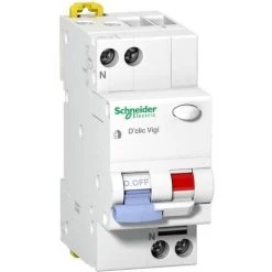 SCHNEIDER ELECTRIC Disjoncteur Differentiel 10A 1P+N 30mA Type F 230V CA 3kA Courbe C Bornes Vis DuoLine D'Clic Vigi SCHNEIDER 27662
