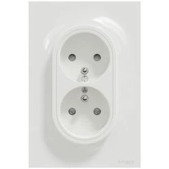 Prise De Courant ODACE Schneider Electric 2PT Double Blanc à Griffes Spécial Rénovation S521089 - Blanc