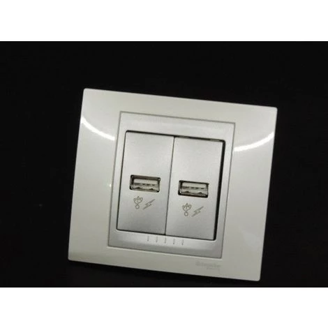 SCHNEIDER ELECTRIC Prise Double USB Encastré Version Luxe Blanc / Aluminium Complete Avec Support Et Plaque UNICA Schneider 1 SCHNEIDER ELECTRIC Prise Double USB Encastré Version Luxe Blanc / Aluminium Complete Avec Support Et Plaque UNICA Schneider