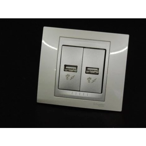 SCHNEIDER ELECTRIC Prise Double USB Encastré Version Luxe Blanc / Aluminium Complete Avec Support Et Plaque UNICA Schneider 4 SCHNEIDER ELECTRIC Prise Double USB Encastré Version Luxe Blanc / Aluminium Complete Avec Support Et Plaque UNICA Schneider – Image 4