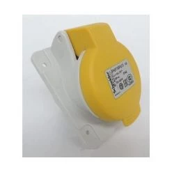 Prise Socle Industrielle 16A 2P+T Inclinée Clapet Jaune 100/130V CA 50/60Hz IP44 IK08 850°C Pratika SCHNEIDER ELECTRIC PKF16F413