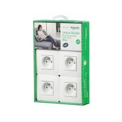 SCHNEIDER ELECTRIC Soldes 27 Unica Lot De 4 PC2P+T Monte Avec Plaque Studio Blanc , Schneider Electric Ref. SHN0412661