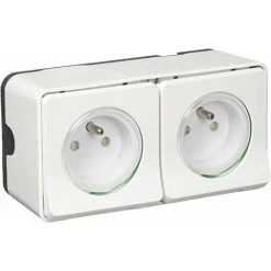 Mureva Styl Double PC2P+T Horizontale Blanc Saillie Complet, Schneider Electric Ref. SHN0212467