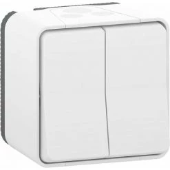 Mureva Styl Double Va Et Vient Blanc Saillie Complet IP55 IK08, Schneider Electric Ref. SHN0212462