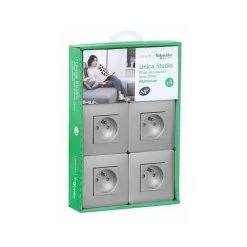 Unica Lot De 4 PC2P+T Monte Avec Plaque Studio Alu, Schneider Electric Ref. SHN0412663