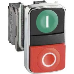 Schneider Electric Harmony ZB4BA7341 Bouton-poussoir à Double Touche Actionneur Plat 2 Boutons Vert, Rouge Décrochage P - Vert, Rouge