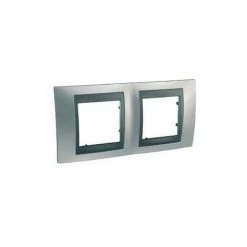 Schneider Electric Mgu66.004.238 Schneider Unica Top Chrome Satiné Liseré Graphite Plaque De Finition 2 Postes 2x2 Mod