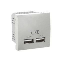 Schneider Electric Mgu3.418.30 Double Chargeur Usb Schneider Unica 2.1 A - Aluminium