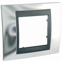 SCHNEIDER UNICA TOP CHROME BRILLANT LISERÉ GRAPHITE PLAQUE DE FINITION 1POSTE 2 MODULES SCHNEIDER ELECTRIC SCHMGU66.002.210