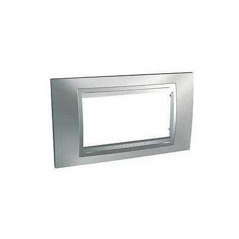 SCHNEIDER ELECTRIC Plaque Unica Top - Chrome Satiné Avec Liseré Aluminium 4 Modules - Horizontale / Entraxe 45mm - Chrome Satiné 1 SCHNEIDER ELECTRIC Plaque Unica Top - Chrome Satiné Avec Liseré Aluminium 4 Modules - Horizontale / Entraxe 45mm - Chrome Satiné