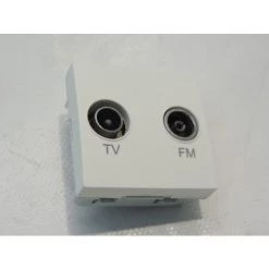 Prise TV-FM Blanche 1 Entrée - 2 Sorties IEC Mâle + IEC Femelle Format 45X45mm Clipsable ALTIRA SCHNEIDER ELECTRIC ALB45327